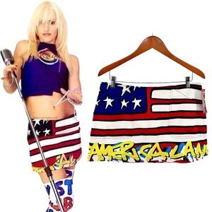 Vintage Stephen Sprouse NWT Deadstock Mini Skirt Large Y2K America Land Flag USA